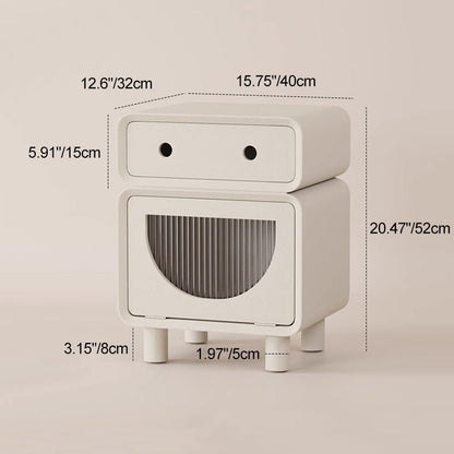 Contemporary Creative Medium-Density Fiberboard Robot-Shaped Rounded Square Nightstand With 2 Drawers For Bedroom