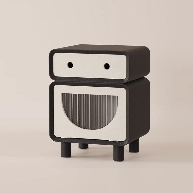 Contemporary Creative Medium-Density Fiberboard Robot-Shaped Rounded Square Nightstand With 2 Drawers For Bedroom
