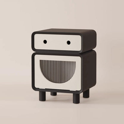 Contemporary Creative Medium-Density Fiberboard Robot-Shaped Rounded Square Nightstand With 2 Drawers For Bedroom
