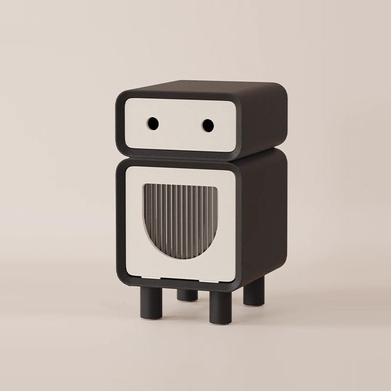Contemporary Creative Medium-Density Fiberboard Robot-Shaped Rounded Square Nightstand With 2 Drawers For Bedroom