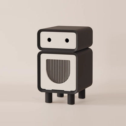 Contemporary Creative Medium-Density Fiberboard Robot-Shaped Rounded Square Nightstand With 2 Drawers For Bedroom