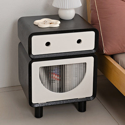 Contemporary Creative Medium-Density Fiberboard Robot-Shaped Rounded Square Nightstand With 2 Drawers For Bedroom