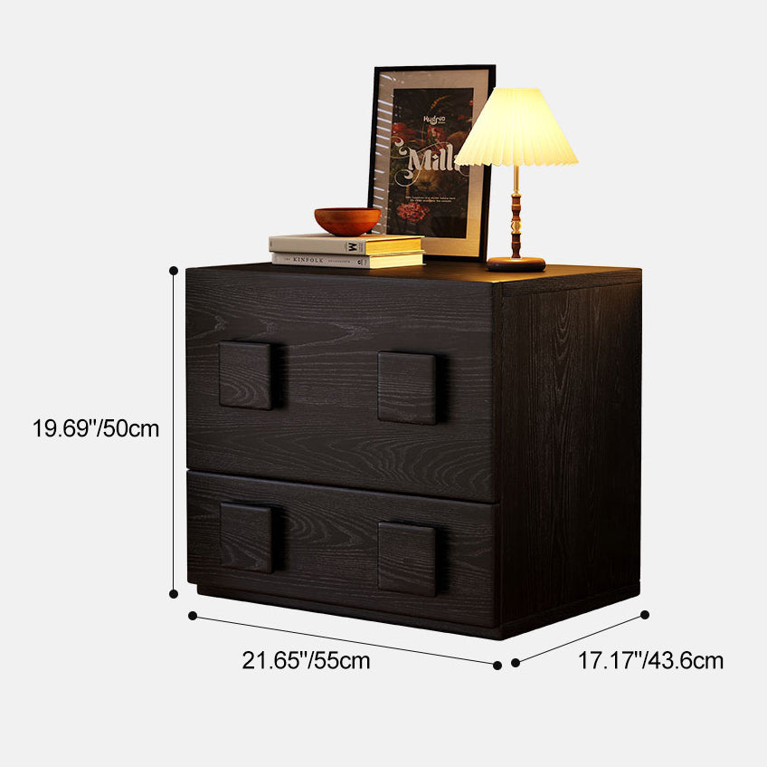 Traditional Chinese Solid Wood Square Nightstand With 2 Drawers For Bedroom