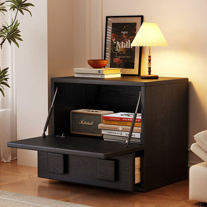 Traditional Chinese Solid Wood Square Nightstand With 2 Drawers For Bedroom