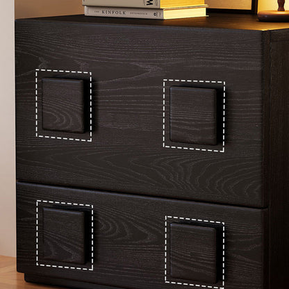 Traditional Chinese Solid Wood Square Nightstand With 2 Drawers For Bedroom