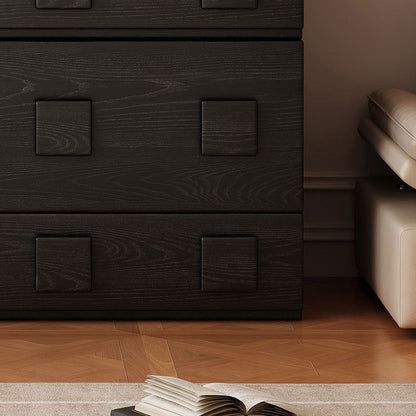 Traditional Chinese Solid Wood Square Nightstand With 2 Drawers For Bedroom