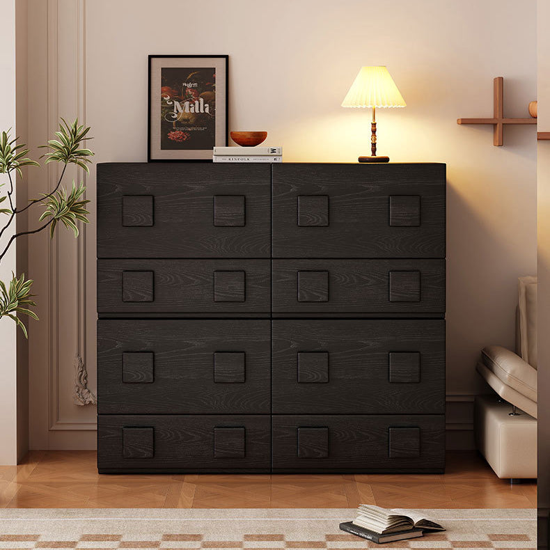 Traditional Chinese Solid Wood Square Nightstand With 2 Drawers For Bedroom