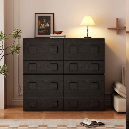 Traditional Chinese Solid Wood Square Nightstand With 2 Drawers For Bedroom