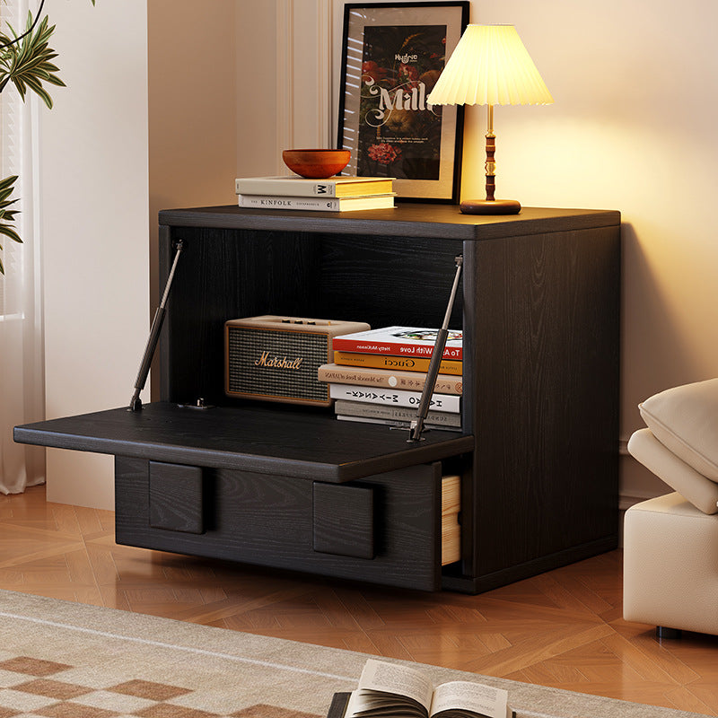 Traditional Chinese Solid Wood Square Nightstand With 2 Drawers For Bedroom