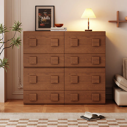 Traditional Chinese Solid Wood Square Nightstand With 2 Drawers For Bedroom