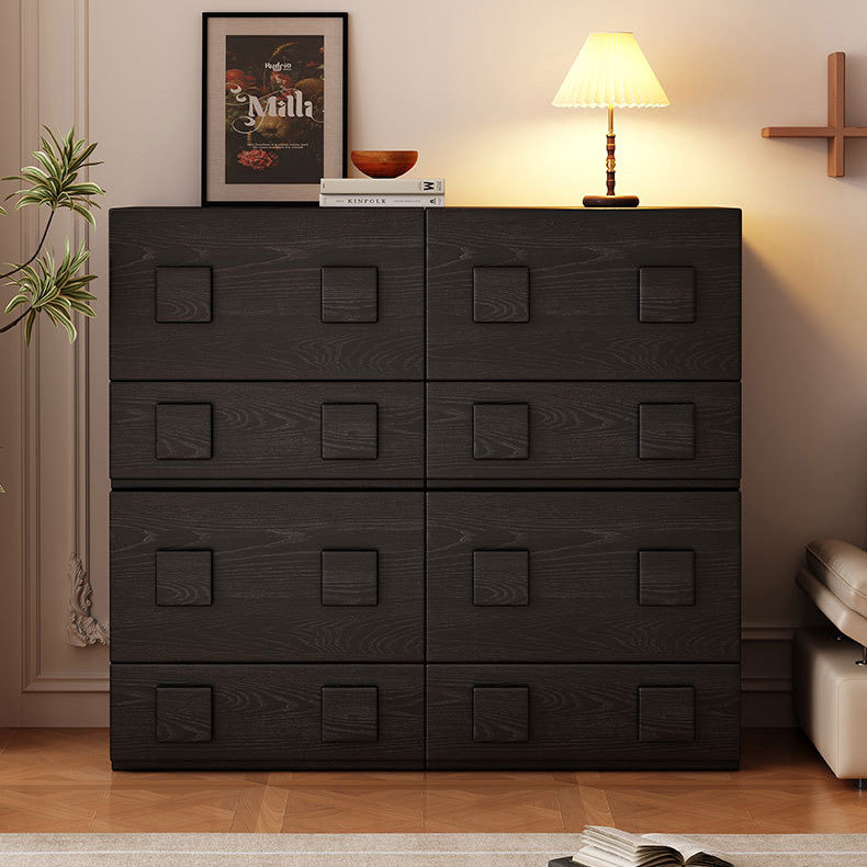 Traditional Chinese Solid Wood Square Nightstand With 2 Drawers For Bedroom