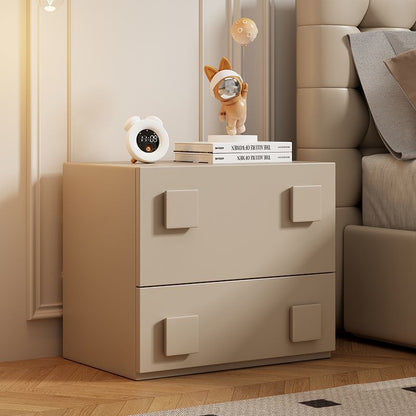 Modern Minimalist Solid Wood Square Nightstand With 2 Drawers For Bedroom