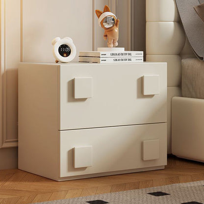 Modern Minimalist Solid Wood Square Nightstand With 2 Drawers For Bedroom