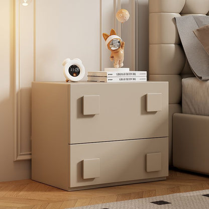 Modern Minimalist Solid Wood Square Nightstand With 2 Drawers For Bedroom