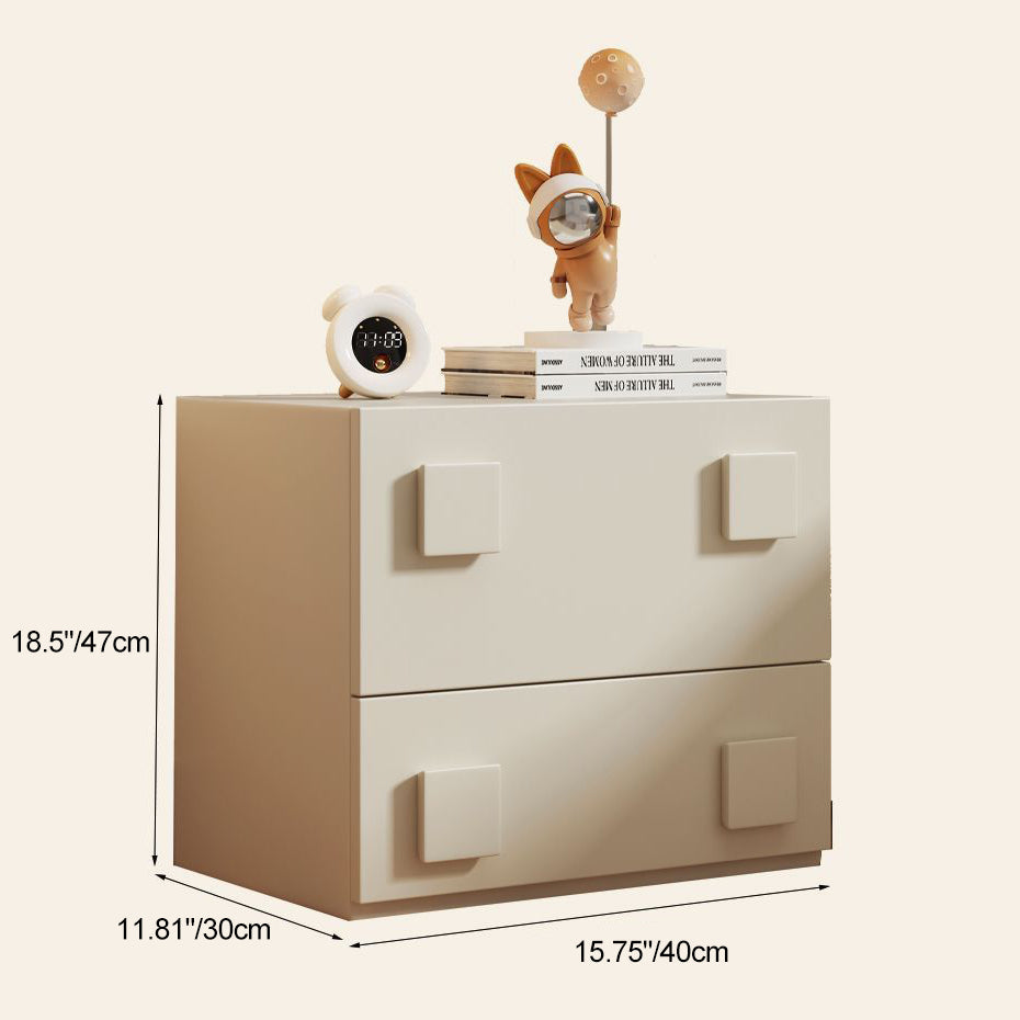 Modern Minimalist Solid Wood Square Nightstand With 2 Drawers For Bedroom