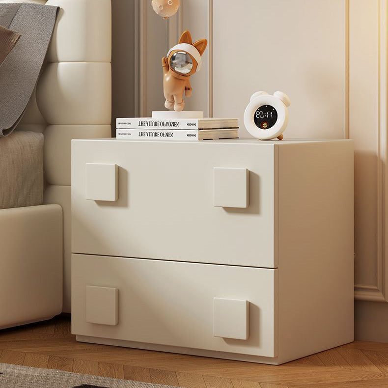 Modern Minimalist Solid Wood Square Nightstand With 2 Drawers For Bedroom