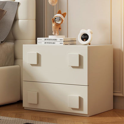 Modern Minimalist Solid Wood Square Nightstand With 2 Drawers For Bedroom