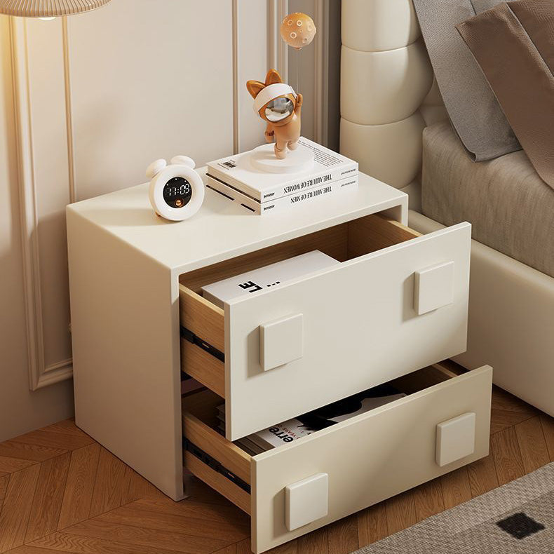 Modern Minimalist Solid Wood Square Nightstand With 2 Drawers For Bedroom