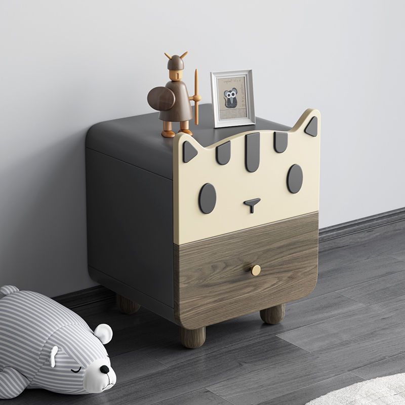 Modern Art Deco Wood Panel Solid Wood Metal Cat-Shaped Cylindrical Nightstand With 2 Drawers For Bedroom
