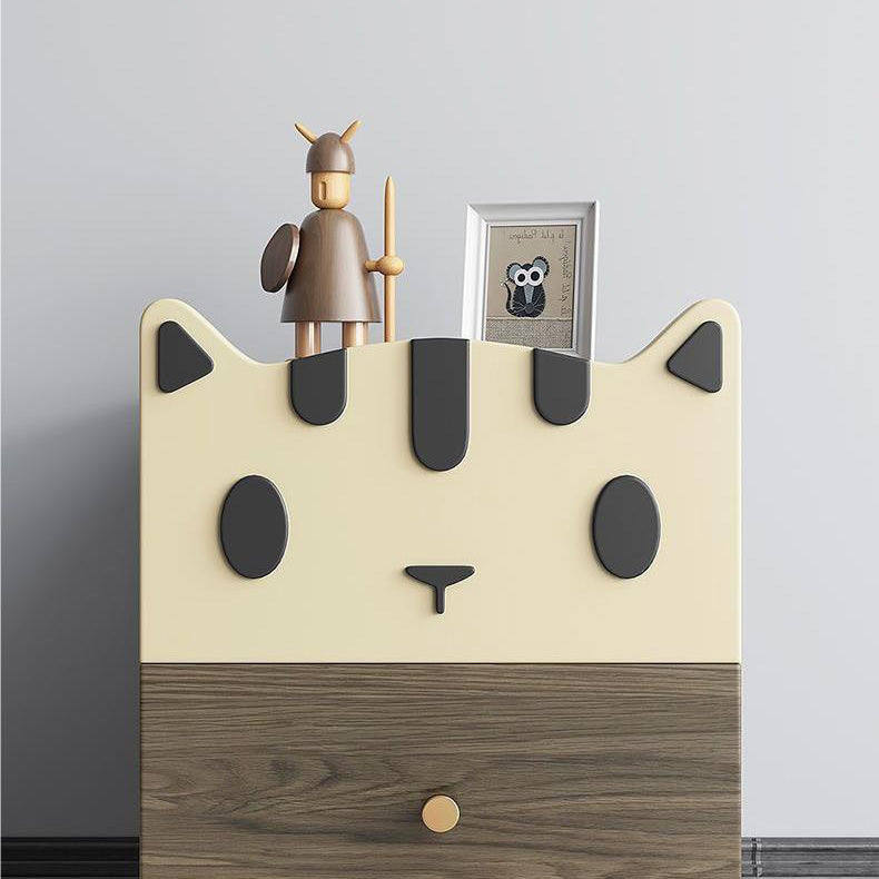 Modern Art Deco Wood Panel Solid Wood Metal Cat-Shaped Cylindrical Nightstand With 2 Drawers For Bedroom