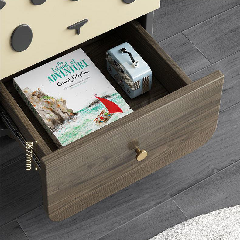 Modern Art Deco Wood Panel Solid Wood Metal Cat-Shaped Cylindrical Nightstand With 2 Drawers For Bedroom