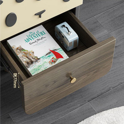 Modern Art Deco Wood Panel Solid Wood Metal Cat-Shaped Cylindrical Nightstand With 2 Drawers For Bedroom