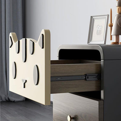 Modern Art Deco Wood Panel Solid Wood Metal Cat-Shaped Cylindrical Nightstand With 2 Drawers For Bedroom
