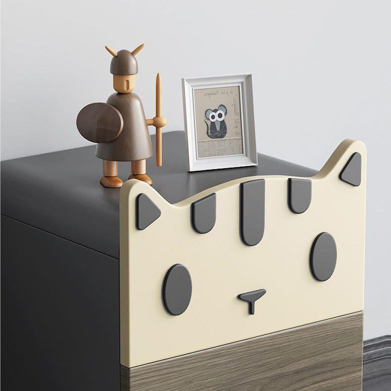 Modern Art Deco Wood Panel Solid Wood Metal Cat-Shaped Cylindrical Nightstand With 2 Drawers For Bedroom