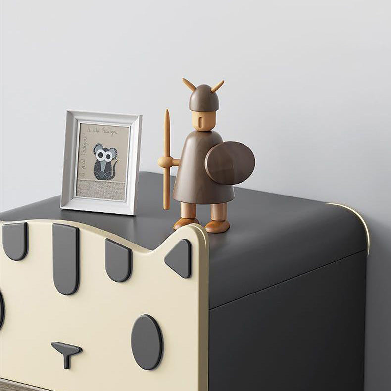 Modern Art Deco Wood Panel Solid Wood Metal Cat-Shaped Cylindrical Nightstand With 2 Drawers For Bedroom