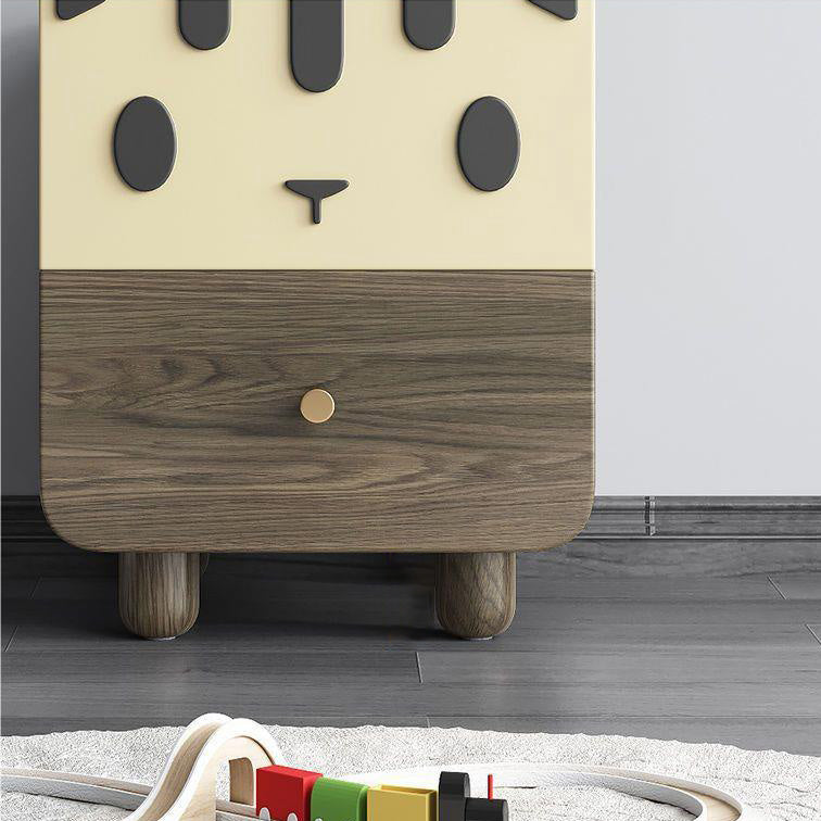 Modern Art Deco Wood Panel Solid Wood Metal Cat-Shaped Cylindrical Nightstand With 2 Drawers For Bedroom