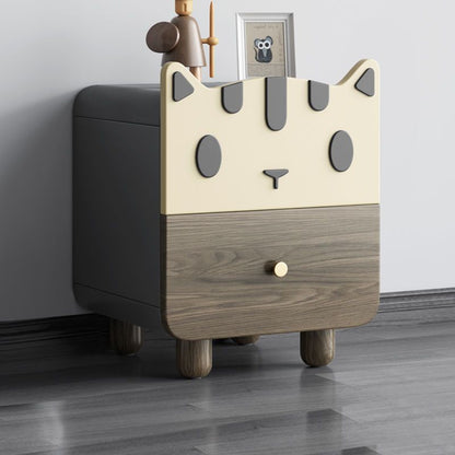 Modern Art Deco Wood Panel Solid Wood Metal Cat-Shaped Cylindrical Nightstand With 2 Drawers For Bedroom