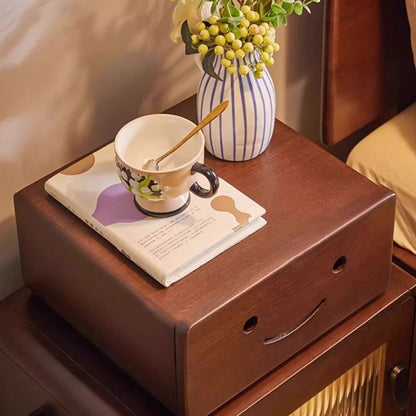 Contemporary Creative Solid Wood Glass Rounded Robot-Shaped Nightstand With 2 Storage For Bedroom & Living Room