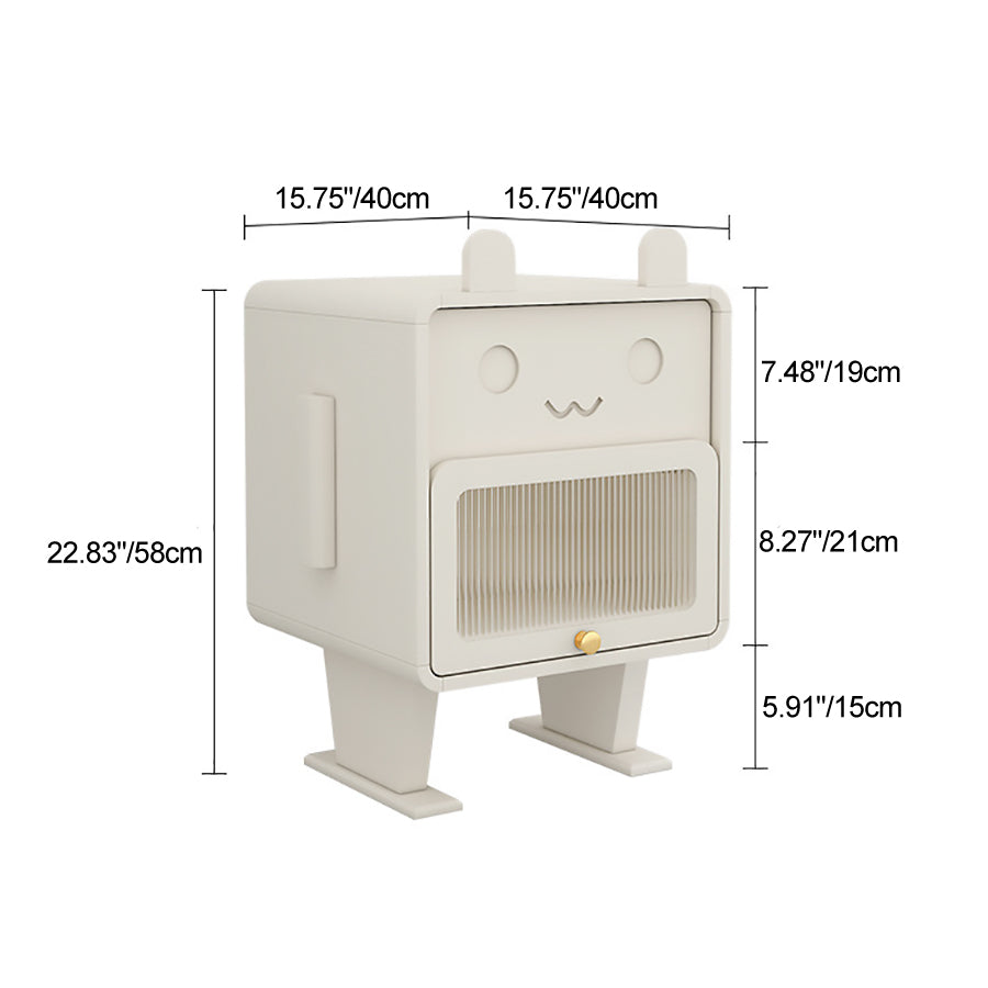Contemporary Creative Medium-Density Fiberboard Metal Glass Bunny-Shaped Nightstand With 1 Drawer For Bedroom