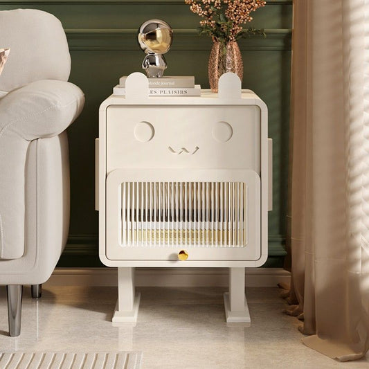 Contemporary Creative Medium-Density Fiberboard Metal Glass Bunny-Shaped Nightstand With 1 Drawer For Bedroom