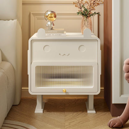 Contemporary Creative Medium-Density Fiberboard Metal Glass Bunny-Shaped Nightstand With 1 Drawer For Bedroom