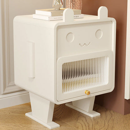 Contemporary Creative Medium-Density Fiberboard Metal Glass Bunny-Shaped Nightstand With 1 Drawer For Bedroom