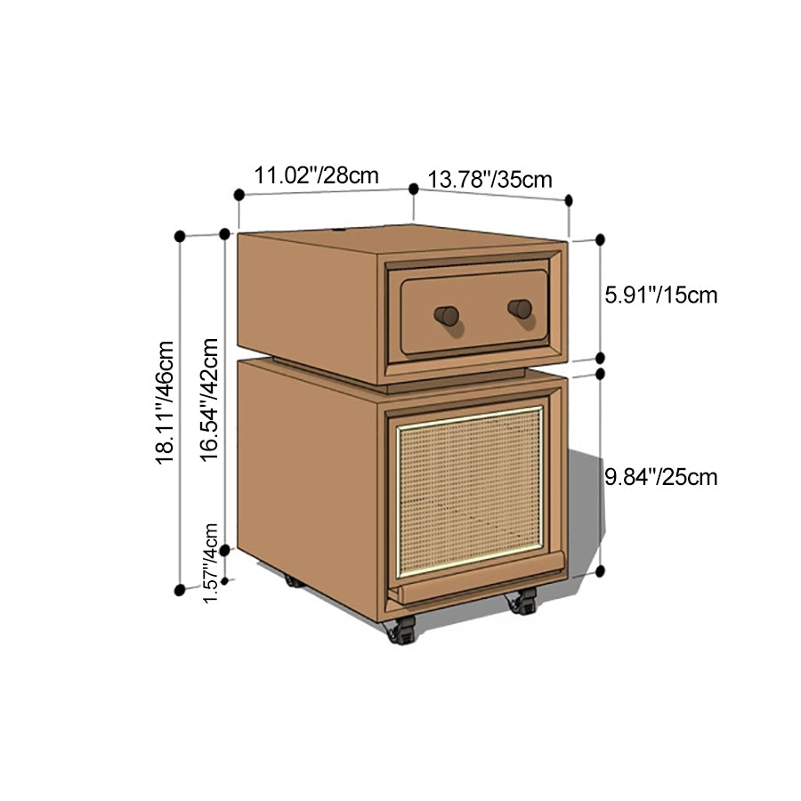 Modern Minimalist Cherry Wood Metal Robot-Shaped Nightstand With 2 Drawers For Bedroom