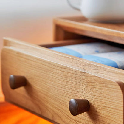 Modern Minimalist Cherry Wood Metal Robot-Shaped Nightstand With 2 Drawers For Bedroom