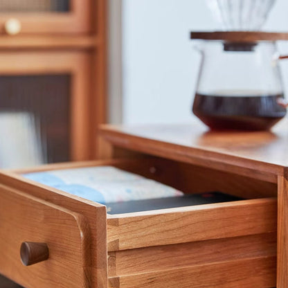 Modern Minimalist Cherry Wood Metal Robot-Shaped Nightstand With 2 Drawers For Bedroom
