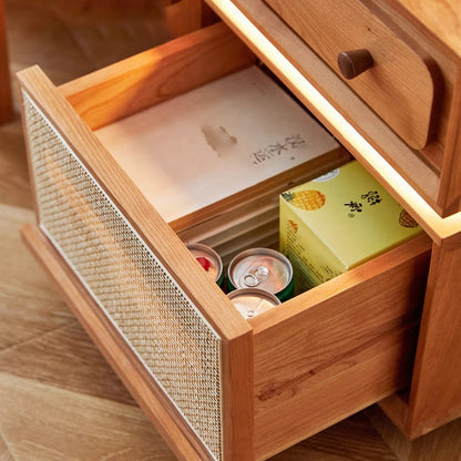 Modern Minimalist Cherry Wood Metal Robot-Shaped Nightstand With 2 Drawers For Bedroom
