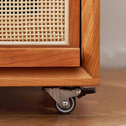 Modern Minimalist Cherry Wood Metal Robot-Shaped Nightstand With 2 Drawers For Bedroom