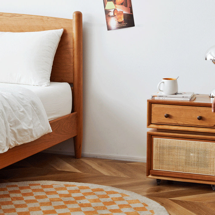 Modern Minimalist Cherry Wood Metal Robot-Shaped Nightstand With 2 Drawers For Bedroom
