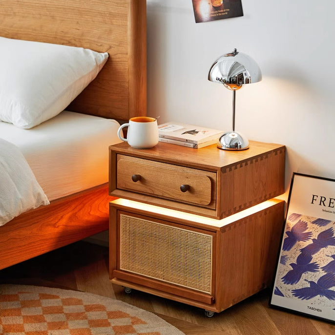 Modern Minimalist Cherry Wood Metal Robot-Shaped Nightstand With 2 Drawers For Bedroom