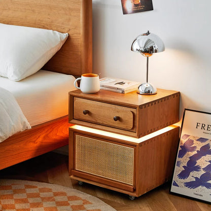 Modern Minimalist Cherry Wood Metal Robot-Shaped Nightstand With 2 Drawers For Bedroom