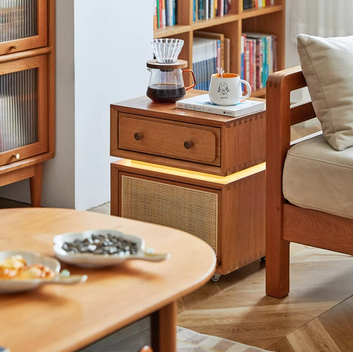 Modern Minimalist Cherry Wood Metal Robot-Shaped Nightstand With 2 Drawers For Bedroom