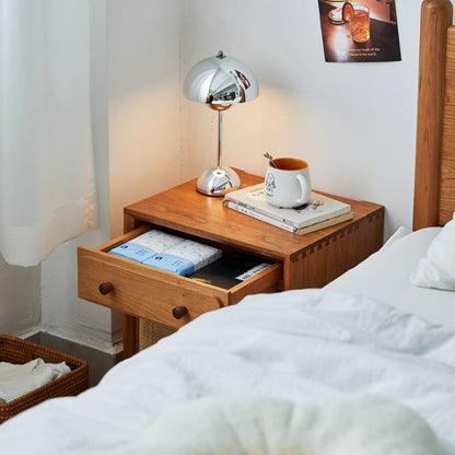 Modern Minimalist Cherry Wood Metal Robot-Shaped Nightstand With 2 Drawers For Bedroom