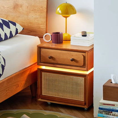 Modern Minimalist Cherry Wood Metal Robot-Shaped Nightstand With 2 Drawers For Bedroom