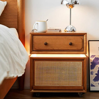 Modern Minimalist Cherry Wood Metal Robot-Shaped Nightstand With 2 Drawers For Bedroom