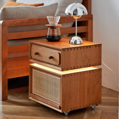 Modern Minimalist Cherry Wood Metal Robot-Shaped Nightstand With 2 Drawers For Bedroom