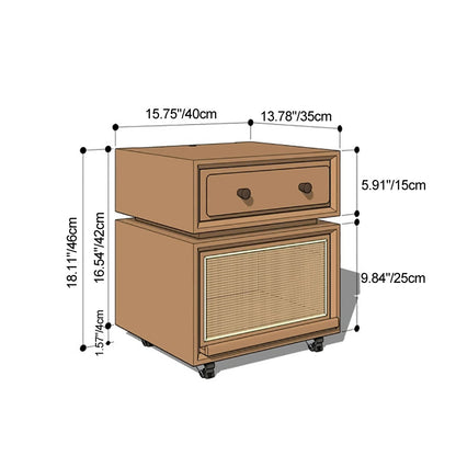 Modern Minimalist Cherry Wood Metal Robot-Shaped Nightstand With 2 Drawers For Bedroom